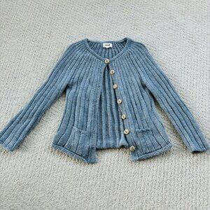 Oeuf Blue Alpaca Wool Everyday Ribbed Cardigan